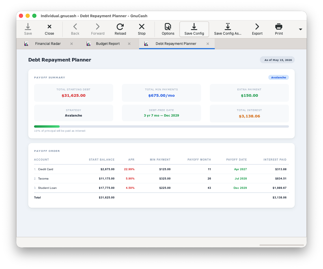GnuCash Debt Repayment Planner